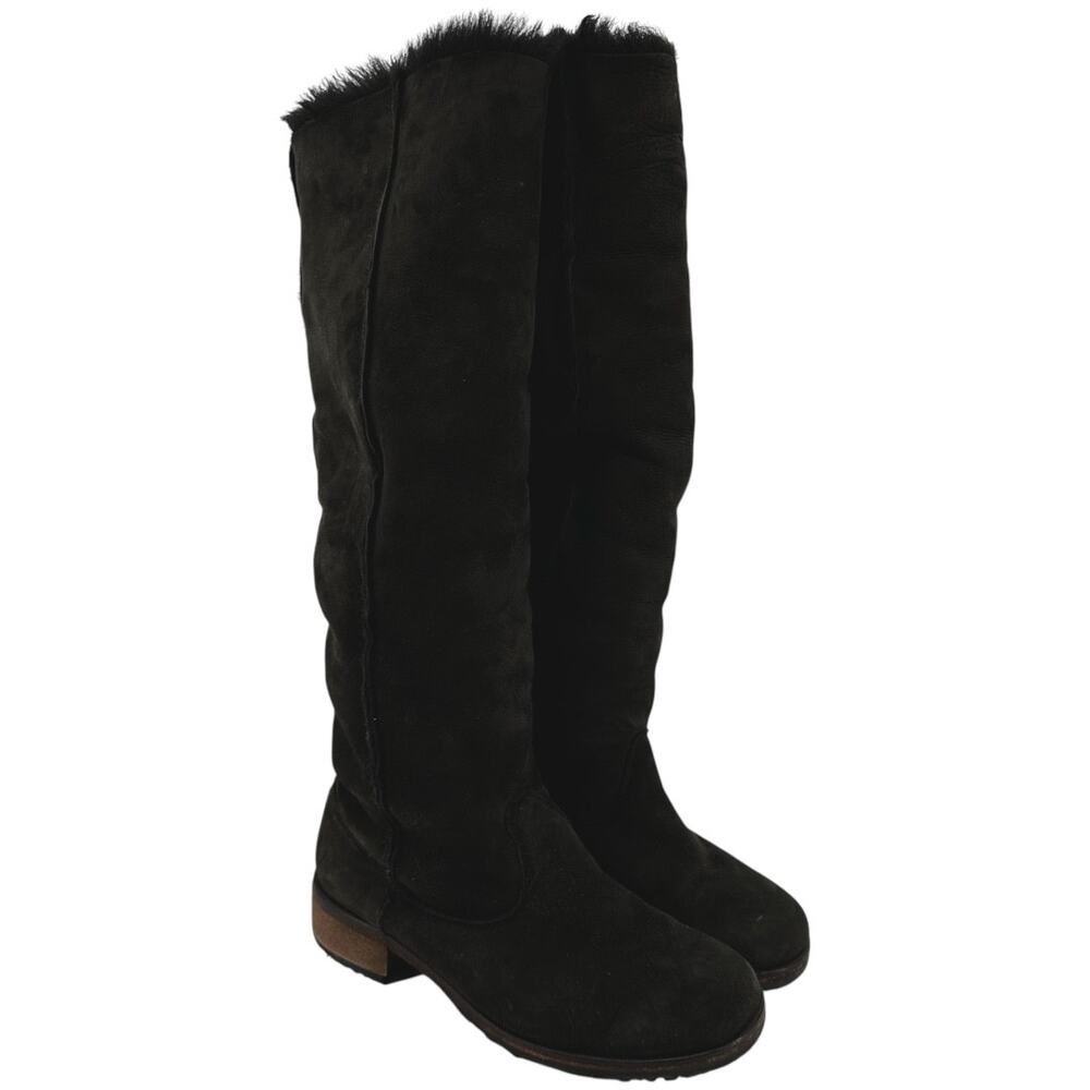 Moschino Cheap and Chic Knee High Boots Suede Faux Fur Lined Heeled Brown 7